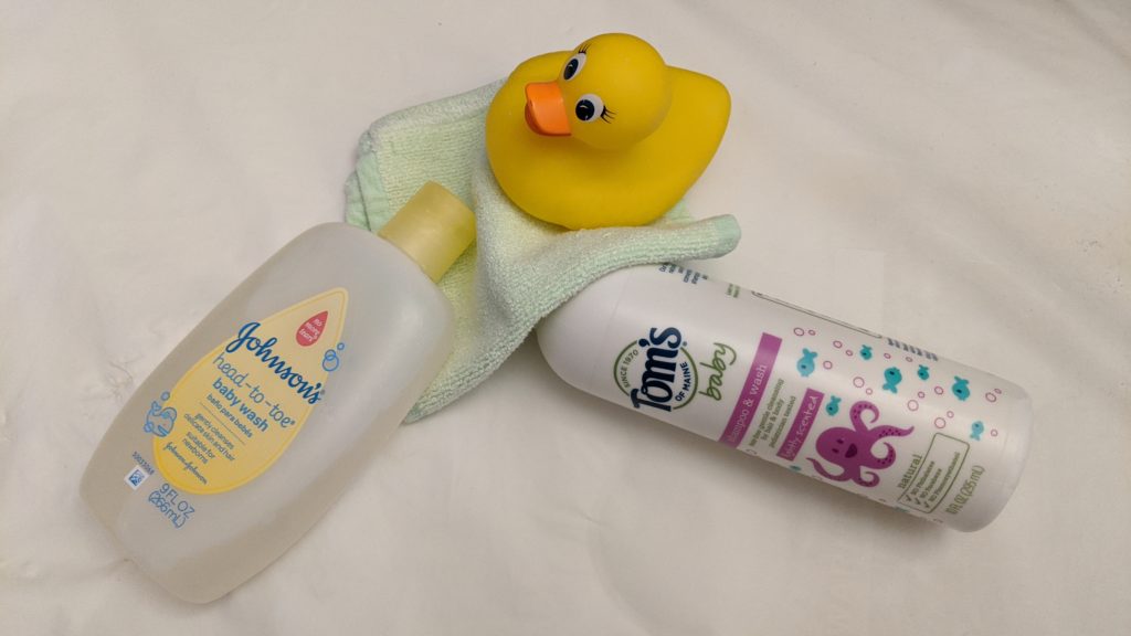 Baby wash and a rubber ducky.