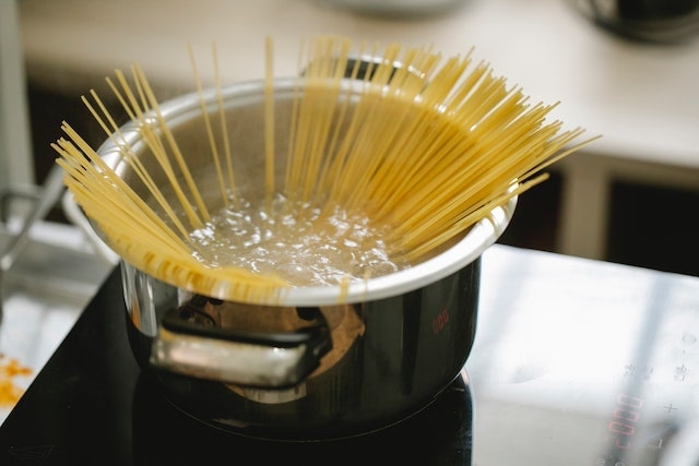 Pasta cooking in a pot