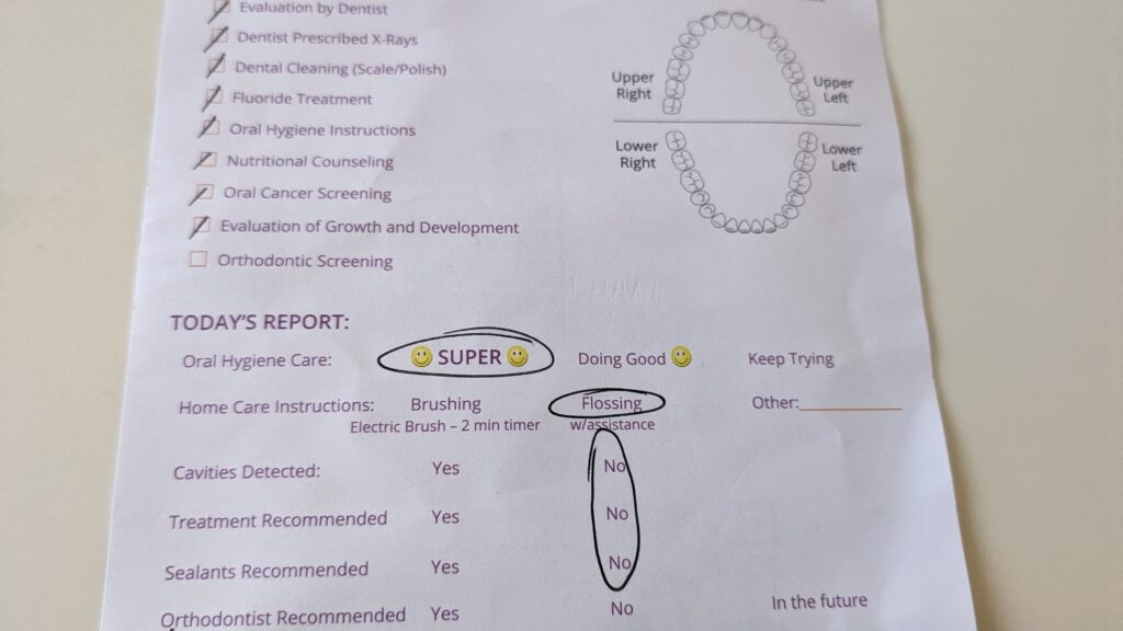 Mama Rissa's daughter's dental report card