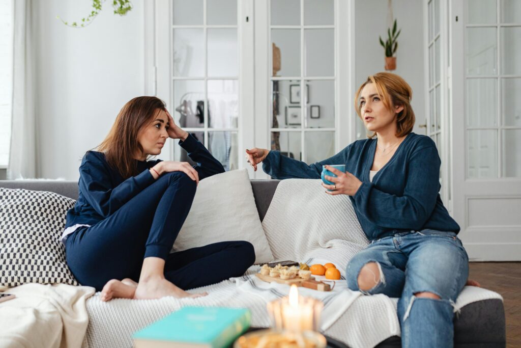 Two women talking